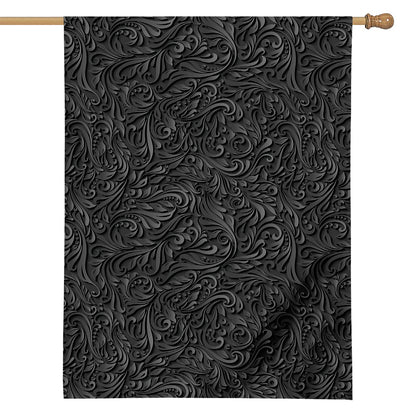 Black Western Damask Floral Print House Flag