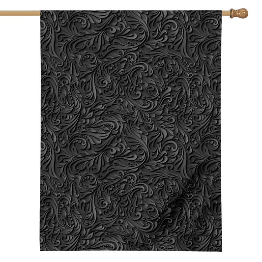 Black Western Damask Floral Print House Flag