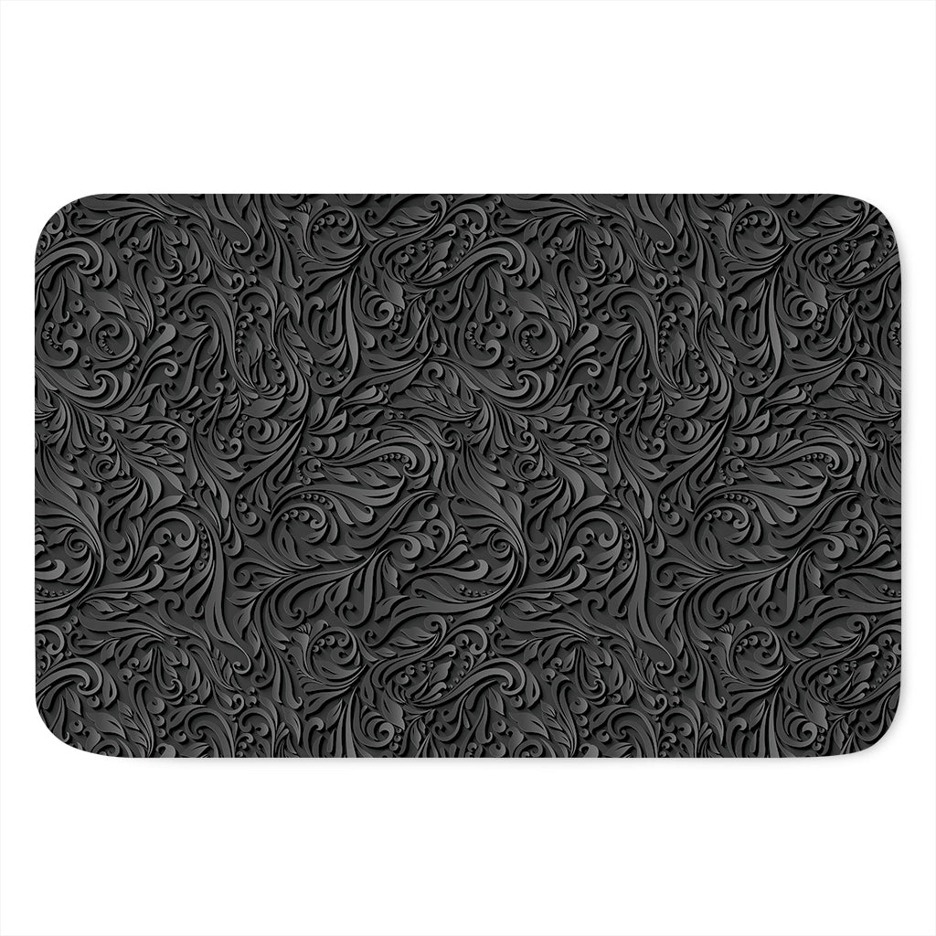 Black Western Damask Floral Print Indoor Door Mat