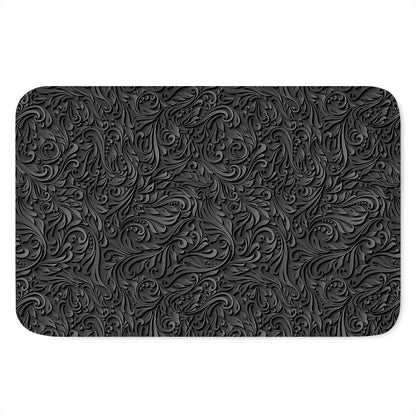 Black Western Damask Floral Print Indoor Door Mat