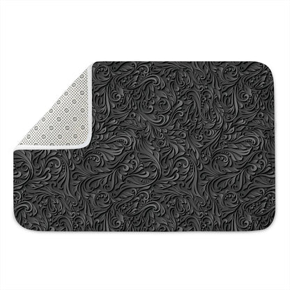 Black Western Damask Floral Print Indoor Door Mat