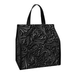 Black Western Damask Floral Print Insulated Lunch Tote