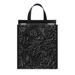 Black Western Damask Floral Print Insulated Lunch Tote