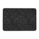 Black Western Damask Floral Print Kitchen Mat