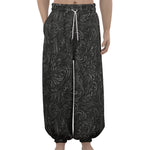 Black Western Damask Floral Print Lantern Pants