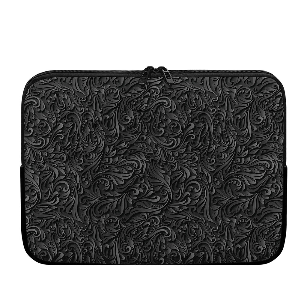 Black Western Damask Floral Print Laptop Sleeve