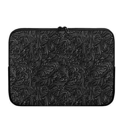 Black Western Damask Floral Print Laptop Sleeve
