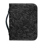 Black Western Damask Floral Print Leather Bible Cover