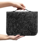 Black Western Damask Floral Print Leather Bible Cover