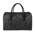 Black Western Damask Floral Print Leather Duffel Bag