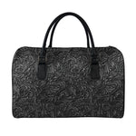 Black Western Damask Floral Print Leather Duffle Bag