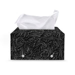 Black Western Damask Floral Print Leather Tissue Box Cover