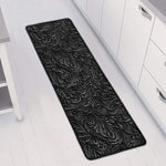 Black Western Damask Floral Print Long Kitchen Mat