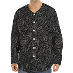 Black Western Damask Floral Print Long Sleeve Baseball Jersey