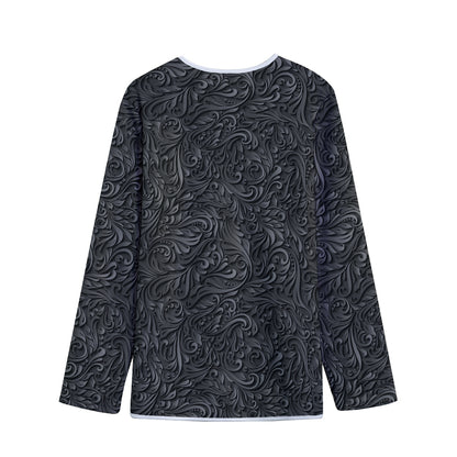 Black Western Damask Floral Print Long Sleeve Short Coat