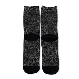 Black Western Damask Floral Print Long Socks