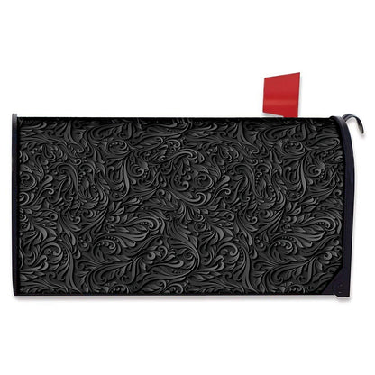 Black Western Damask Floral Print Mailbox Cover