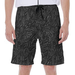 Black Western Damask Floral Print Men's Beach Shorts