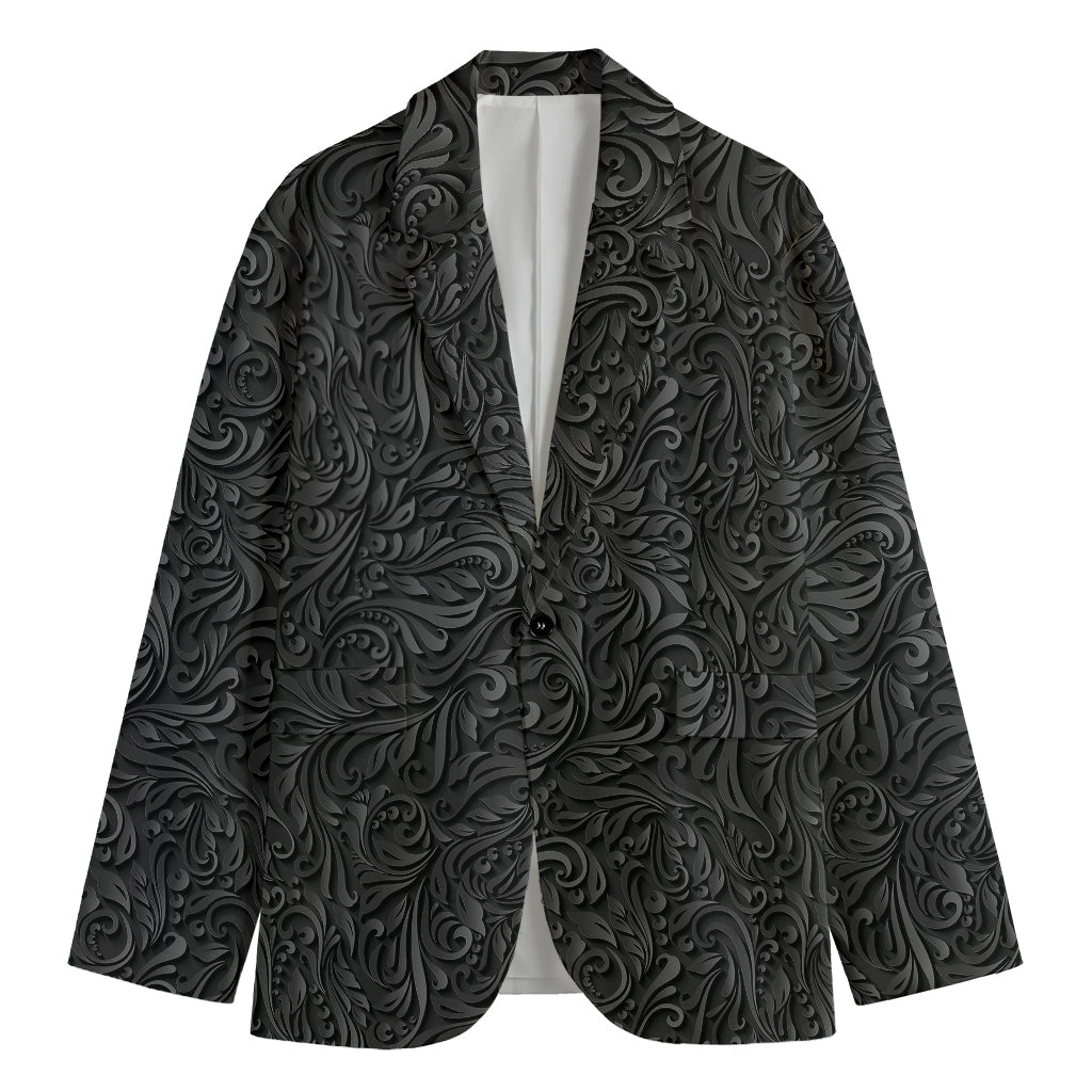 Black Western Damask Floral Print Men's Blazer
