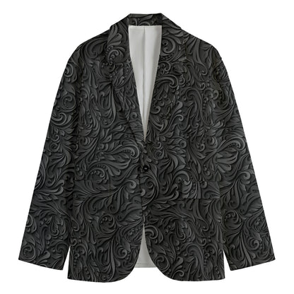 Black Western Damask Floral Print Men's Blazer