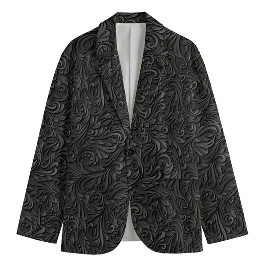 Black Western Damask Floral Print Men's Blazer
