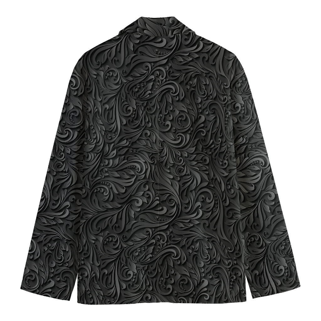 Black Western Damask Floral Print Men's Blazer