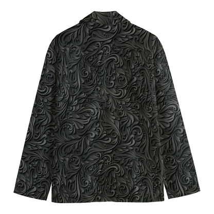 Black Western Damask Floral Print Men's Blazer