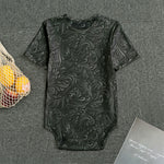 Black Western Damask Floral Print Men's Bodysuit