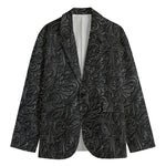 Black Western Damask Floral Print Men's Cotton Blazer