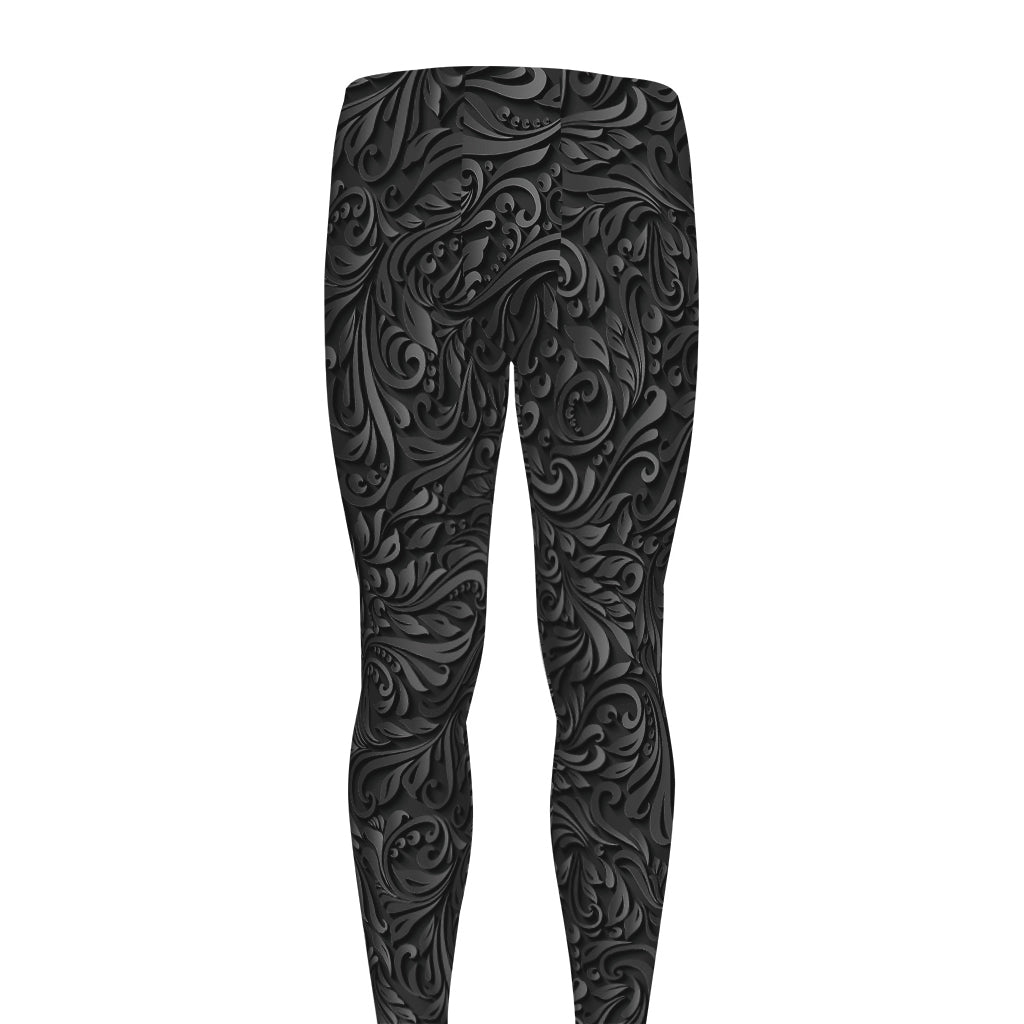 Black Western Damask Floral Print Men's leggings
