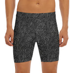 Black Western Damask Floral Print Men's Long Boxer Briefs