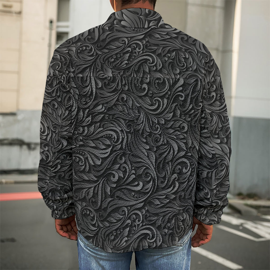 Black Western Damask Floral Print Men's Shirt Jacket