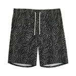 Black Western Damask Floral Print Men's Sports Shorts