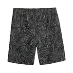Black Western Damask Floral Print Men's Sports Shorts