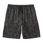 Black Western Damask Floral Print Men's Swim Trunks