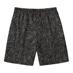 Black Western Damask Floral Print Men's Swim Trunks