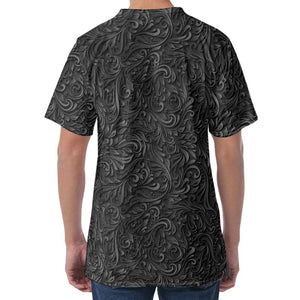 Black Western Damask Floral Print Men's Velvet T-Shirt