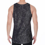 Black Western Damask Floral Print Men's Velvet Tank Top