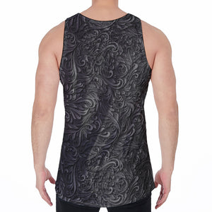 Black Western Damask Floral Print Men's Velvet Tank Top