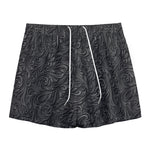 Black Western Damask Floral Print Mesh Shorts