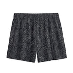Black Western Damask Floral Print Mesh Shorts