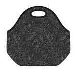 Black Western Damask Floral Print Neoprene Lunch Bag
