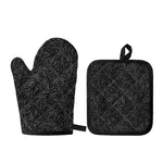Black Western Damask Floral Print Oven Mitt And Pot Holder Set