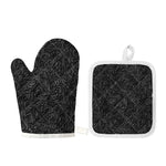 Black Western Damask Floral Print Oven Mitt And Pot Holder Set
