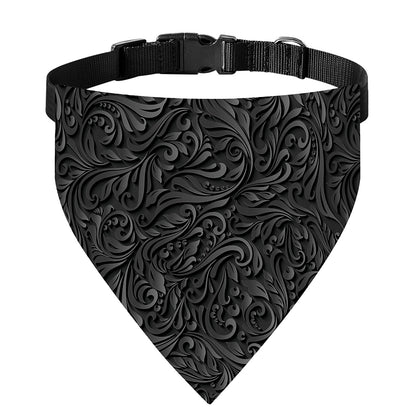 Black Western Damask Floral Print Over The Collar Dog Bandana