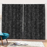 Black Western Damask Floral Print Pencil Pleat Curtains