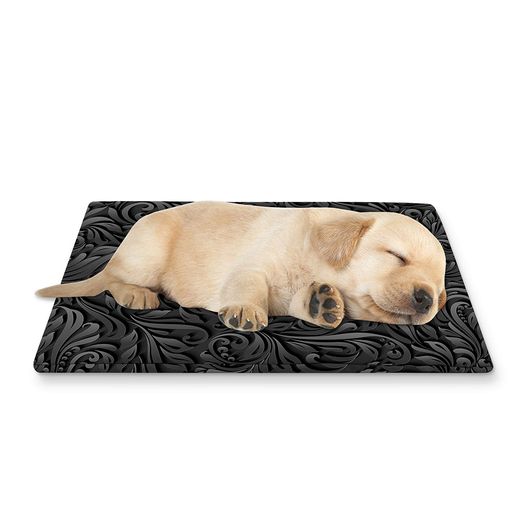 Black Western Damask Floral Print Pet Cooling Mat Cover