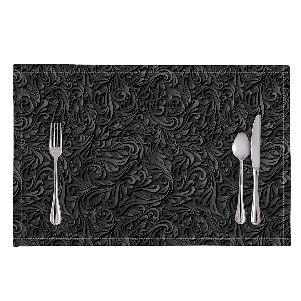 Black Western Damask Floral Print Placemat