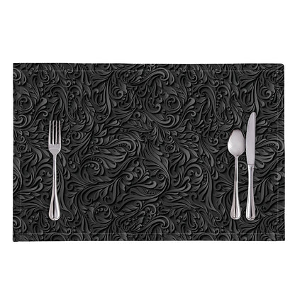 Black Western Damask Floral Print Placemat