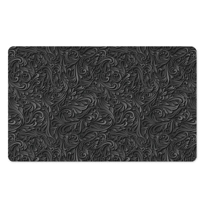 Black Western Damask Floral Print Polyester Doormat